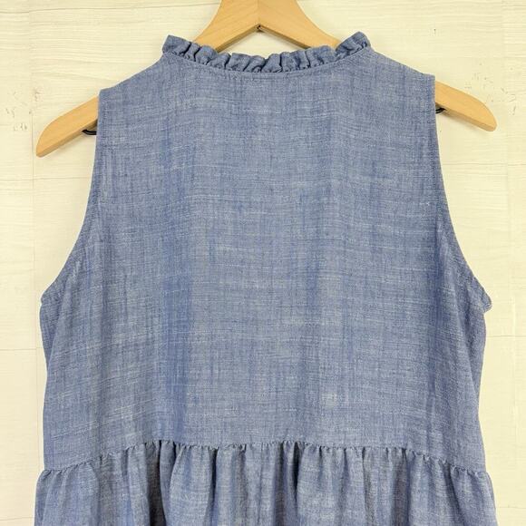 52seven Linen Blend Chambray Dress Sleeveless Size Large Blue Beach Babydoll - Picture 8 of 15